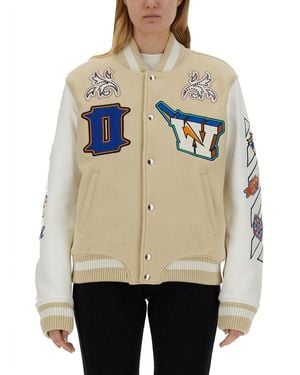 Off-White c/o Virgil Abloh Mixed Colors Thunderbolt Varsity Bomber Jacket - Multicolor