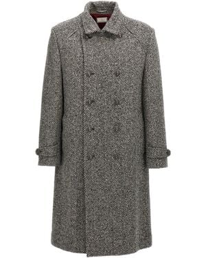 Brunello Cucinelli Chevron Double Breasted Coat - Grijs