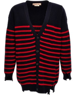 Marni Zerstörte den Effekt gestreifte Strickjacke - Rot