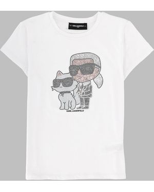 KARL LAGERFELD T Shirt Con Stampa Glitter - White