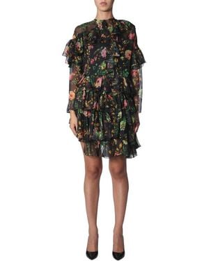 MSGM Asymmetrical Layered Ruffled Mini Dress - Black