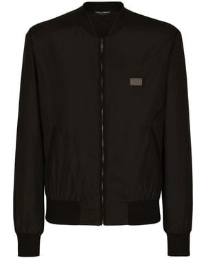 Dolce & Gabbana Nylon Jacket With Logo Plaque - Black