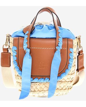 CUBA LAB Habanera-tas Van Leer En Rafia - Blauw