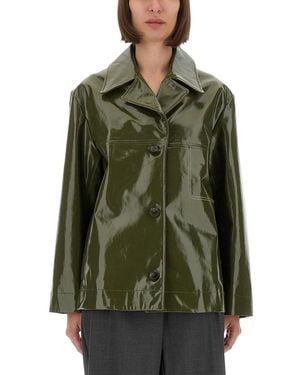 Paul Smith Glossy-Finish Leather Jacket With Classic Collar - Green