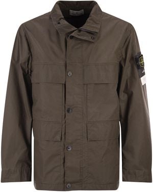 Stone Island Field Jacket With Pigmented Wax Coating - Green
