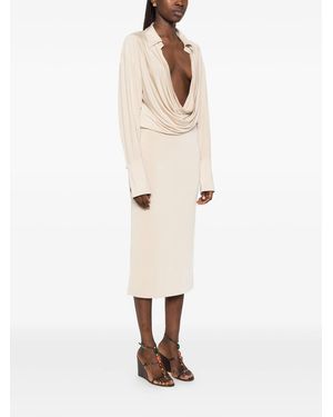 ANDAMANE Lilia Midi Dress Deep V Collar Midi Dress - Natural