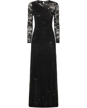 Self-Portrait Rhinestone Lace Sleeves Maxi Dress - Black