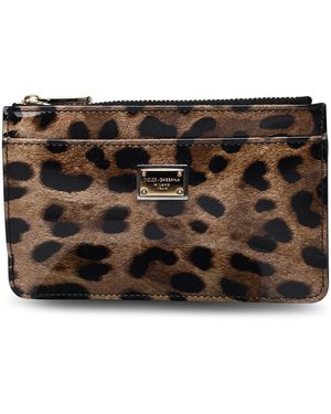 Dolce & Gabbana Leopard Print Shiny Lear Wallet - Zwart