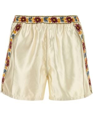 Bode Ivory Satin Candyfloss Bermuda Shorts - Natural
