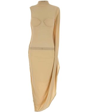 Jean Paul Gaultier Stretch Viscose Long Dress With Cotton Mesh And In - Natural