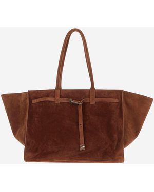 Benedetta Bruzziches Mame Bag In Suede Leer - Bruin