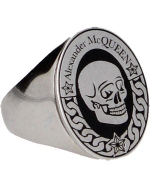 McQueen Rings Men Brass Silver - Metallic
