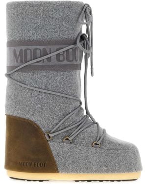 Moon Boot Icon Felt Mini Boots With Rubber Sole - Grey