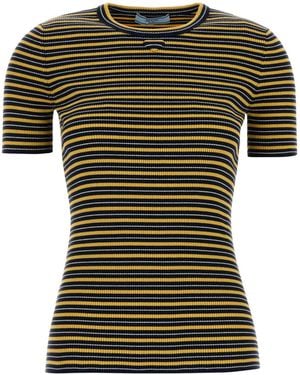 Prada Stripes Crew Neck T-Shirt - Green