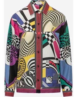 Versace Zijden Overhemd Met Geometrische Print - Blauw