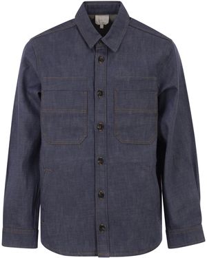 A.P.C. Chemise en denim de coton avec poches plaquées - Bleu