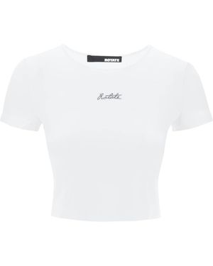 ROTATE BIRGER CHRISTENSEN T Shirt Cropped Con Logo In Ricamo Lurex - Bianco