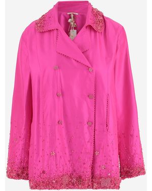 Péro Zweireihige Seidenjacke - Pink