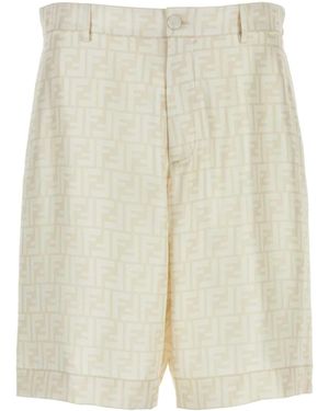 Fendi Embroidered Silk Bermuda Shorts - White