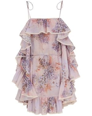 Zimmermann Mini Dress With Ruffles "Cascadian" - Pink