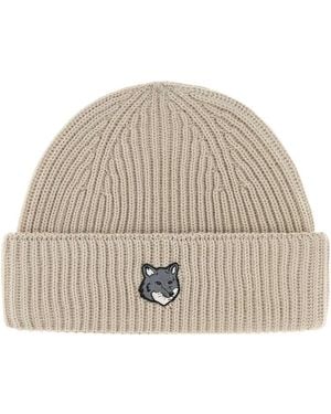 Maison Kitsuné Sand Wool Beanie Hat For - Natural