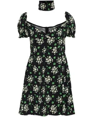 Dolce & Gabbana Dolce & Gabbana Floral Mini Dress With Puff Sleeves - Green