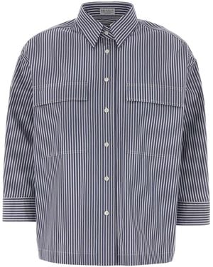 Brunello Cucinelli Embroidered Poplin Shirt - Gray