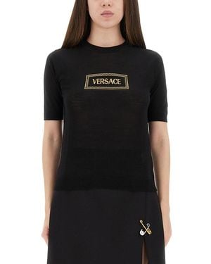 Versace Logo Crew Neck Sweater - Black