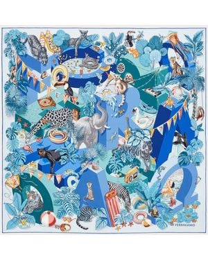 Ferragamo Bufanda de seda con estampado Jungle Party - Azul