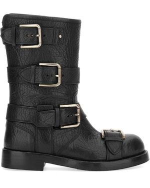Dolce & Gabbana Leather Boot With Buckles - Black