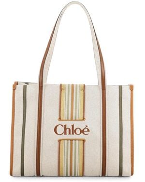 Chloé Kleiner Woody Loop Tote Bag Aus Canvas - Weiß