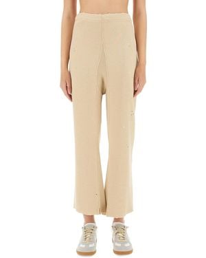 Maison Margiela Relaxed Fit Wide Leg Cotton Trousers - Natural