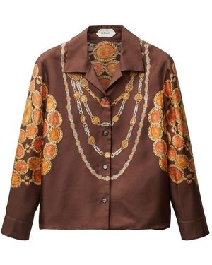 Versace Zijden Twill Blouse Met Print - Bruin