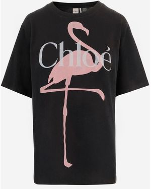 Chloé Baumwoll-T-Shirt mit Logo - Schwarz
