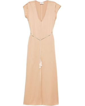 forte_forte Starkes, starkes Kaftan-Kleid, das zum Satin hin glänzend ist - Natur