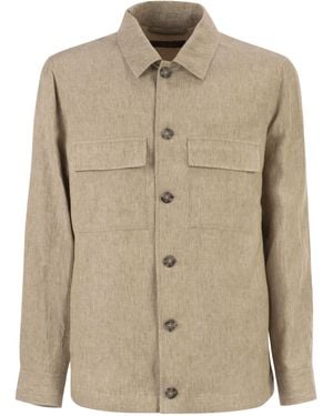 Peserico Lightweight Pure Linen Jacket With Patch Pockets - Natural
