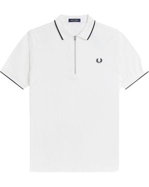 Fred Perry Polo Con Zip E Logo - White