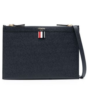 Thom Browne Logo-Print Leather Cross Body Bag - Blue