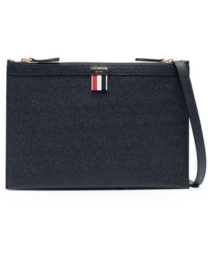 Thom Browne Sac À Bandoulière En Cuir À Logo Imprimé - Bleu