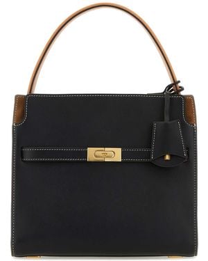 Tory Burch Two Tone Leather Small Double Lee Radziwill Handbag - Black