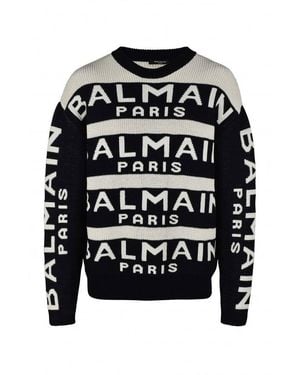 Balmain Horizontal Striped Wool Sweater With Logo Accents - Schwarz