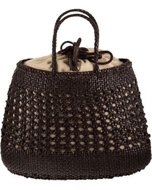 Dragon Santa Cano Gevlochten Leren Tas - Zwart
