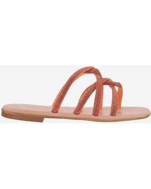 Kima Ledersandalen mit Strasssteinen - Braun