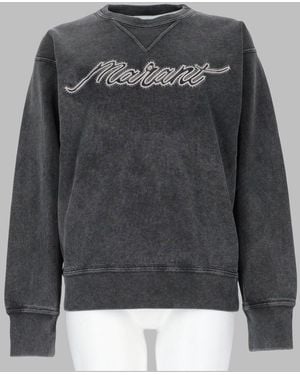 Isabel Marant Rise Washed Charcoal Embroidered Cotton-Blend Sweatshirt - Grey