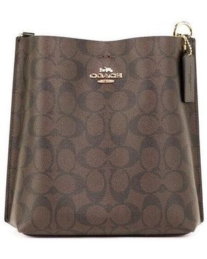COACH Mollie 22 Kleine Bruin Zwart Gecoat Canvas Bucket Crossbody Handtas