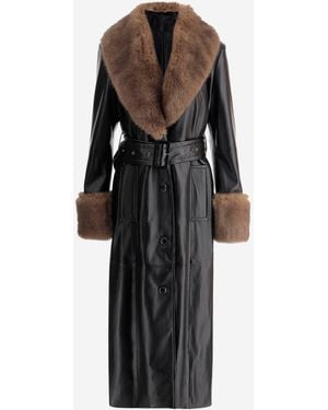 Stand Studio Estella Kunstledermantel mit Felldetails - Schwarz