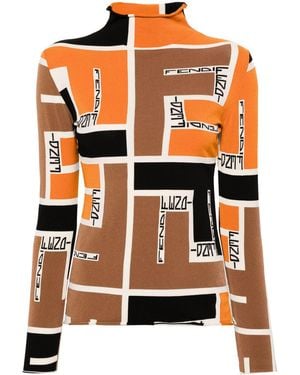 Fendi Printed High-Neck Top - Brown