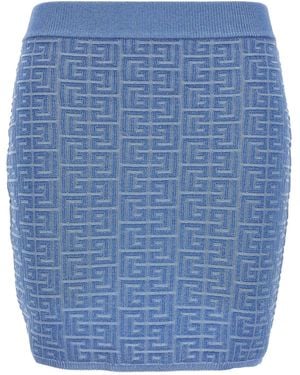 Balmain Short Skirt With Monogram - Blue