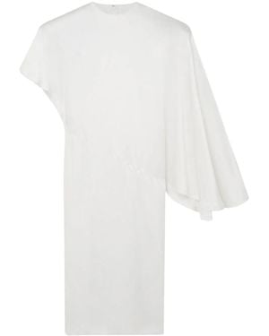 Stella McCartney Padded-Shoulder Asymmetric Midi Dress - White