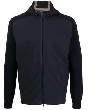 Herno Knit Sleeve Hooded Jacket - Blue